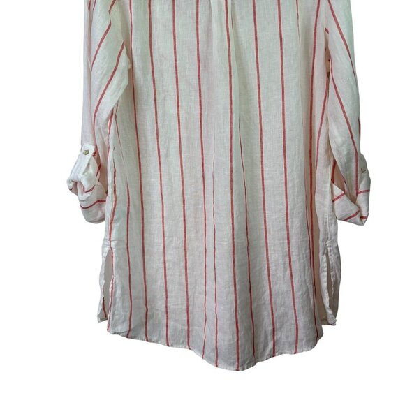 C&C California Women's 100% Linen Orange Striped Pull Over Tunic Top Size Large - Picture 10 of 11
